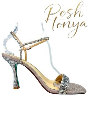 Betsey Johnson Mika Rhinestone Embellished Flare Heel Sandals Blush Pink, 8